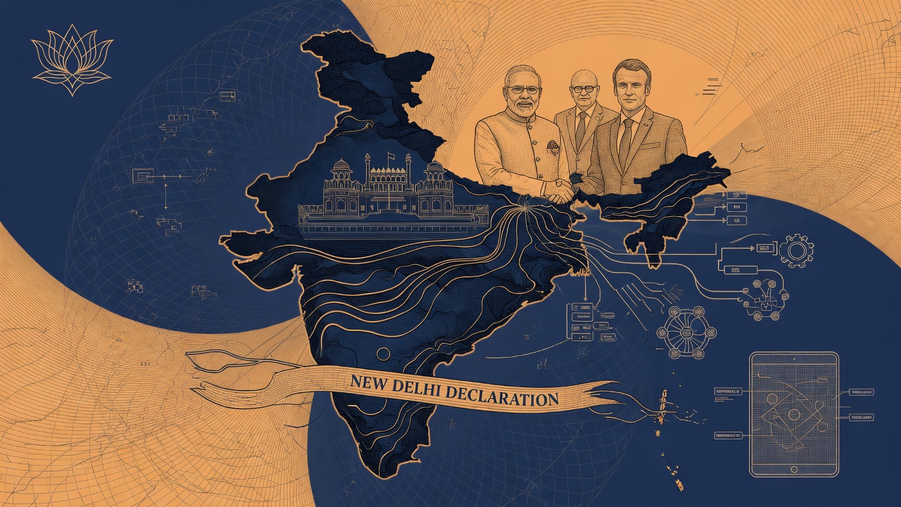 Cover illustration for India AI Impact Summit Adopts New Delhi Declaration on Responsible AI
