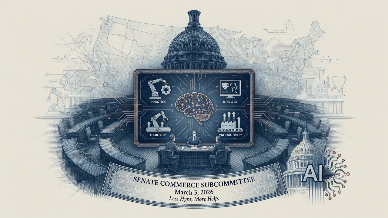 Cover illustration for U.S. Senate Hearing Reframes AI as Tool for Safety, Productivity, and Care