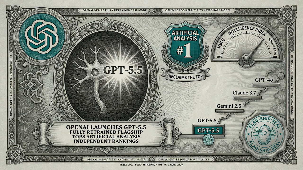 Cover illustration for OpenAI Launches GPT-5.5, a Fully Retrained Flagship That Tops Artificial Analysis