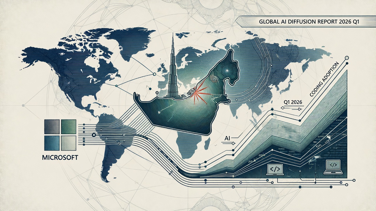 Cover illustration for Global AI Usage Rises to 17.8% as UAE Leads and Coding Adoption Surges