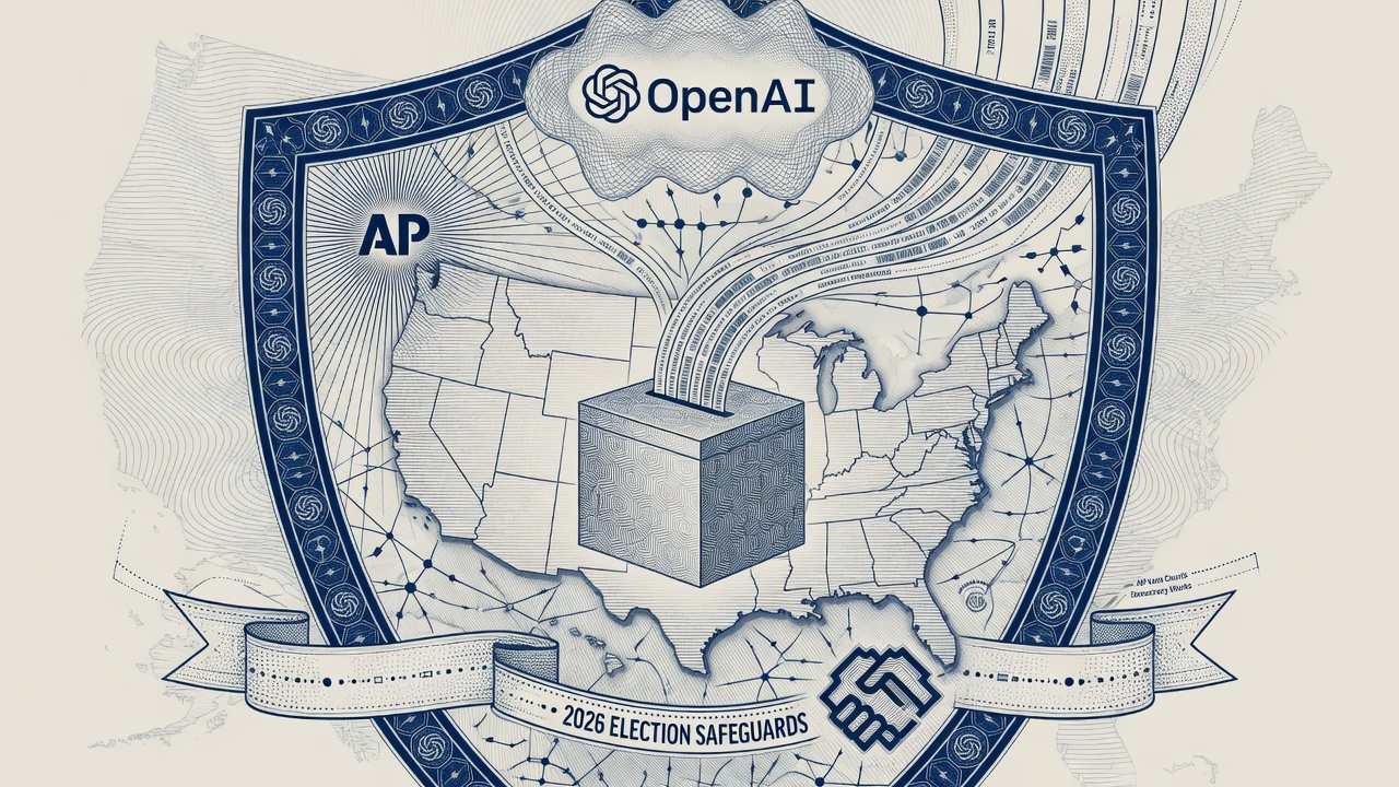 Cover illustration for OpenAI Unveils 2026 Election Safeguards with AP Vote Counts and Democracy Works Partnership