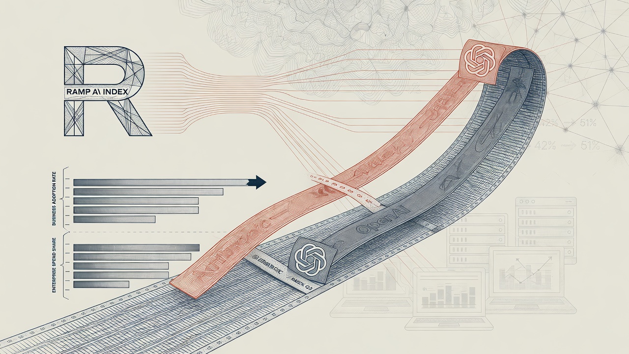 Cover illustration for Ramp AI Index: Anthropic Surpasses OpenAI in Business Adoption for First Time