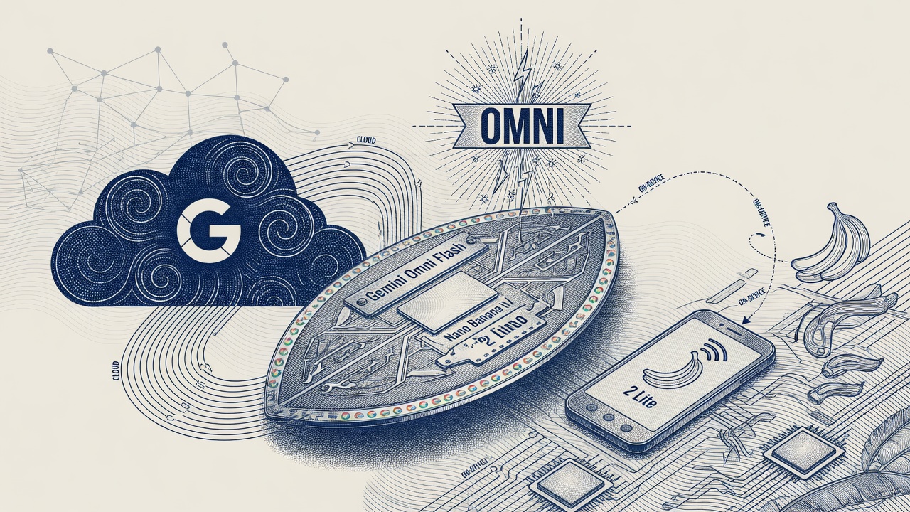 Cover illustration for Google Ships Gemini Omni Flash and Nano Banana 2 Lite to Developers