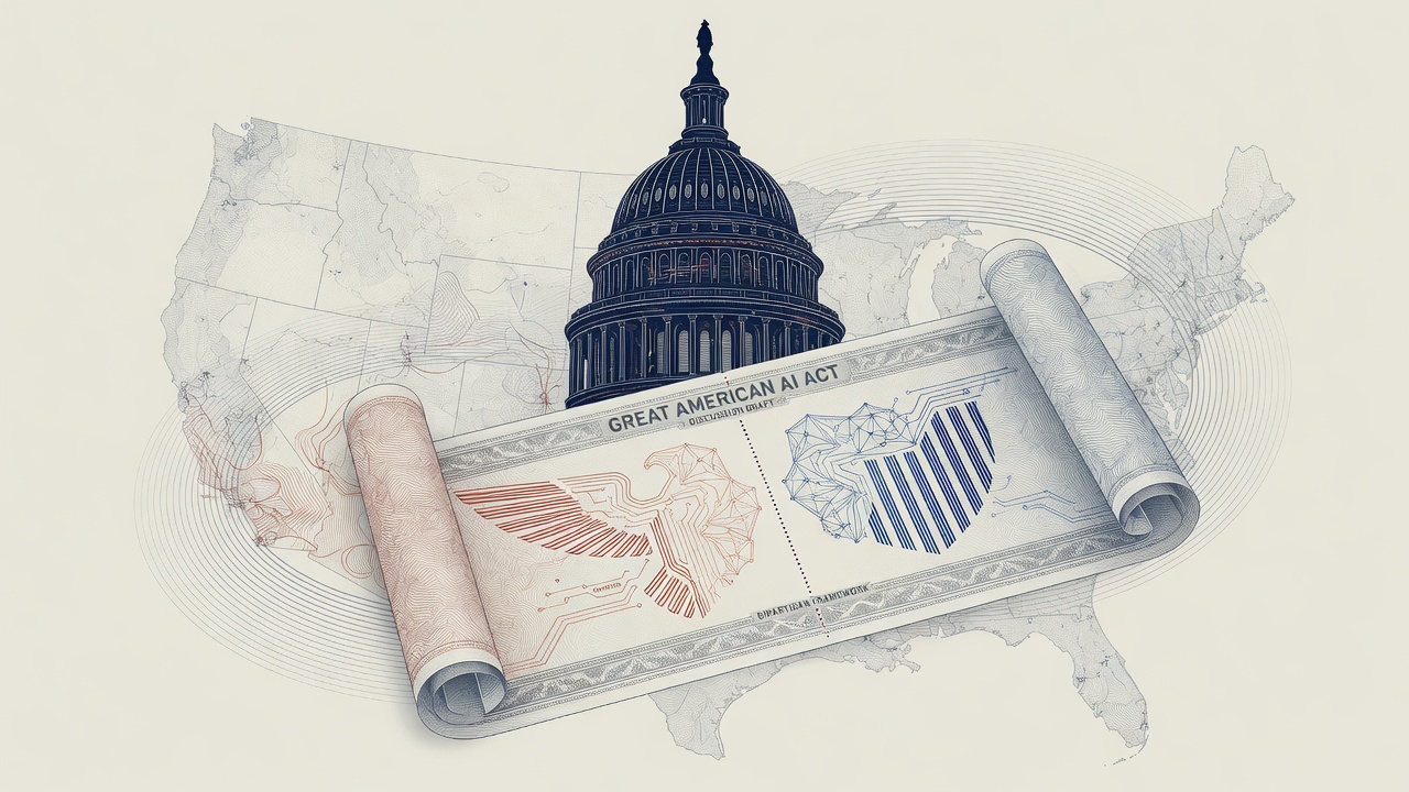 Cover illustration for Bipartisan Great American AI Act Discussion Draft Proposes Federal Frontier Framework