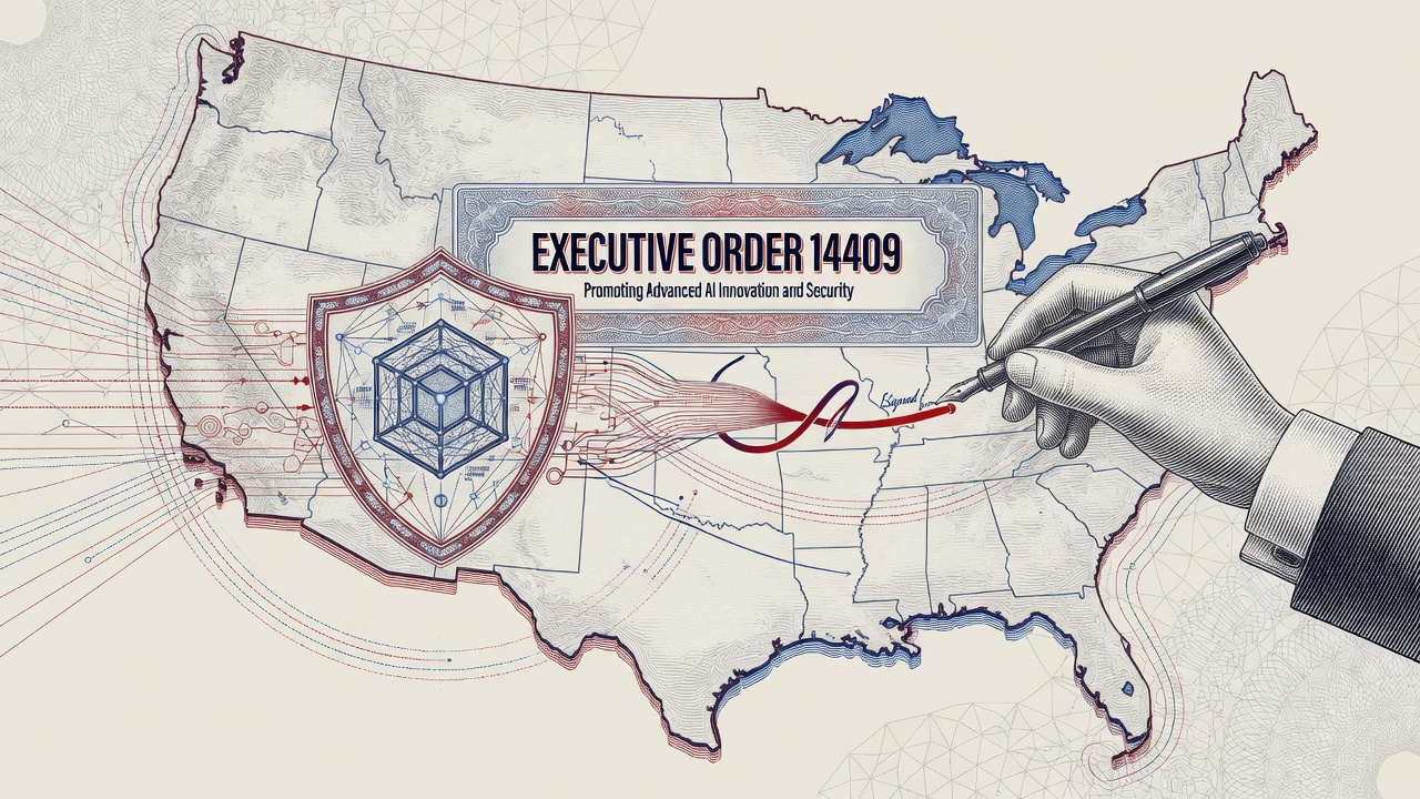 Cover illustration for Trump Signs EO 14409 Promoting Advanced AI Innovation and Security