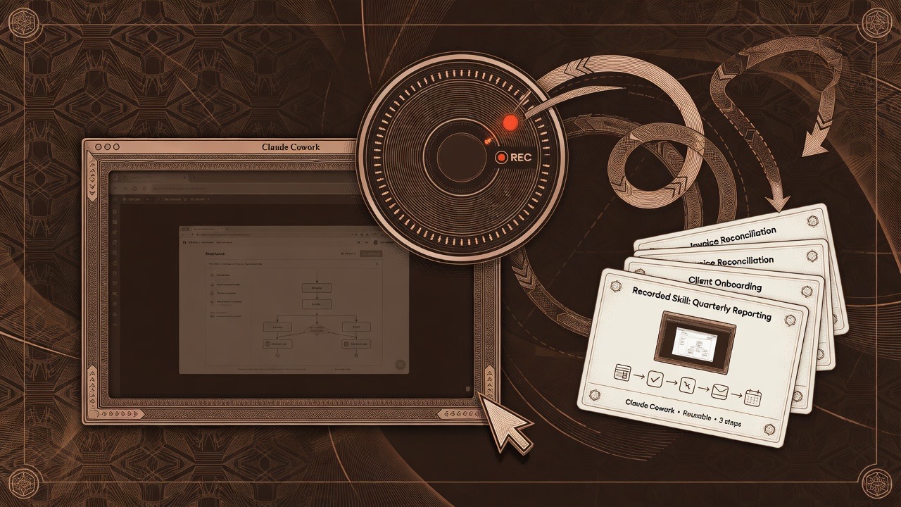 Cover illustration for Claude Cowork Adds ‘Record a Skill’—Teach Workflows by Screen Recording
