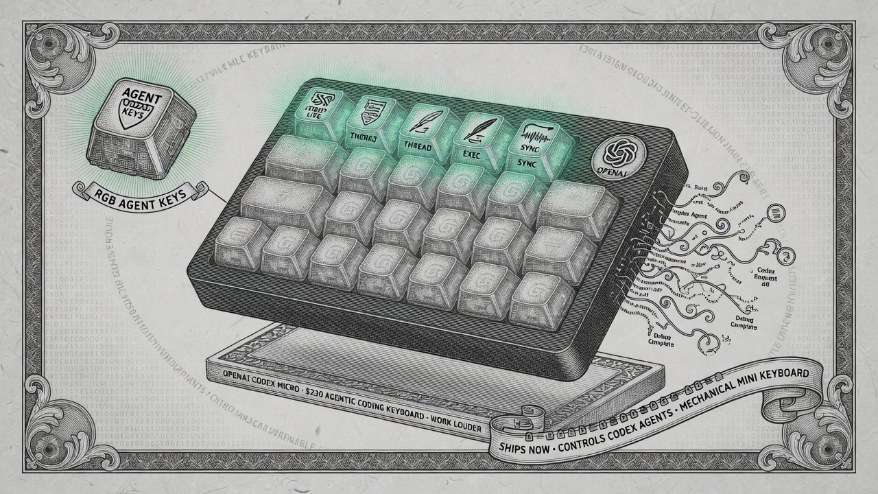 Cover illustration for OpenAI Ships Codex Micro, a $230 Agentic Coding Keyboard With Work Louder