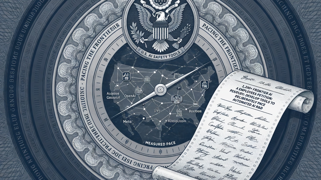 Cover illustration for 1,200+ Frontier AI Employees Ask U.S. to Back Tools That Can Pace Automated AI R&D