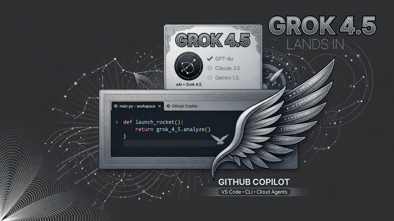 Cover illustration for Grok 4.5 Lands in GitHub Copilot