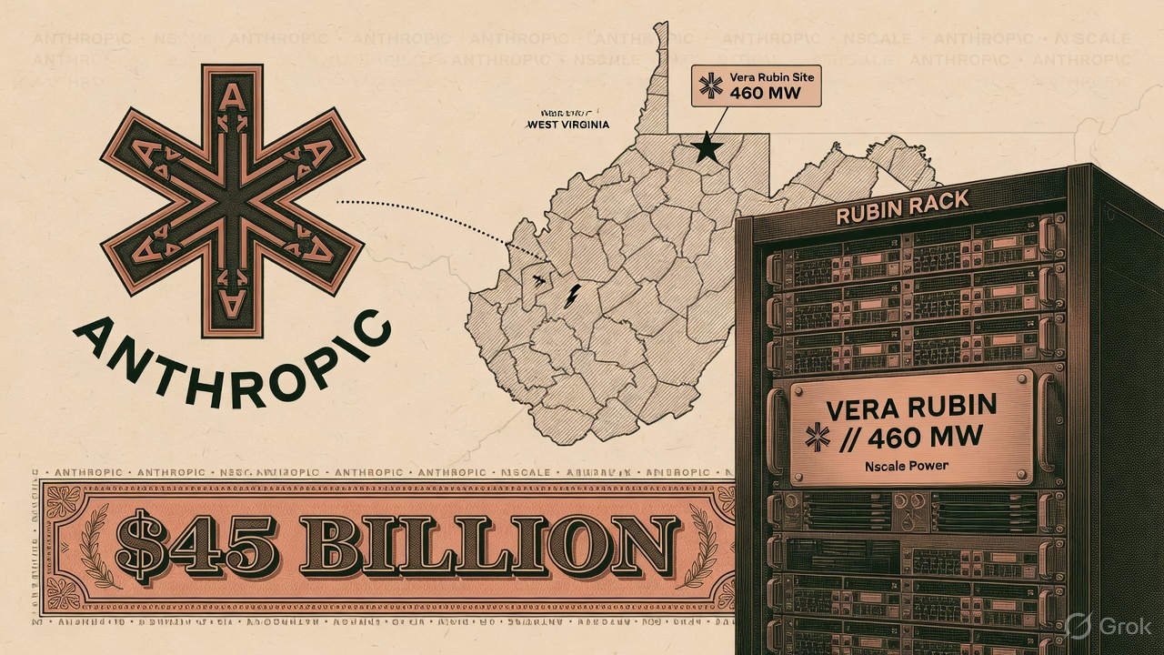 Cover illustration for Anthropic to Pay Nscale About $45 Billion for 460 MW of Vera Rubin in West Virginia