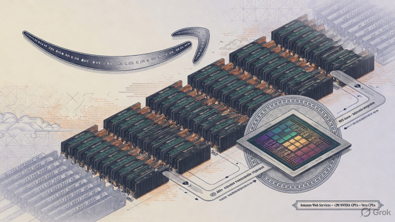 Cover illustration for AWS Adds 2 Million More Nvidia GPUs for 2027–28, Plus Vera CPUs and 100,000 Government GPUs