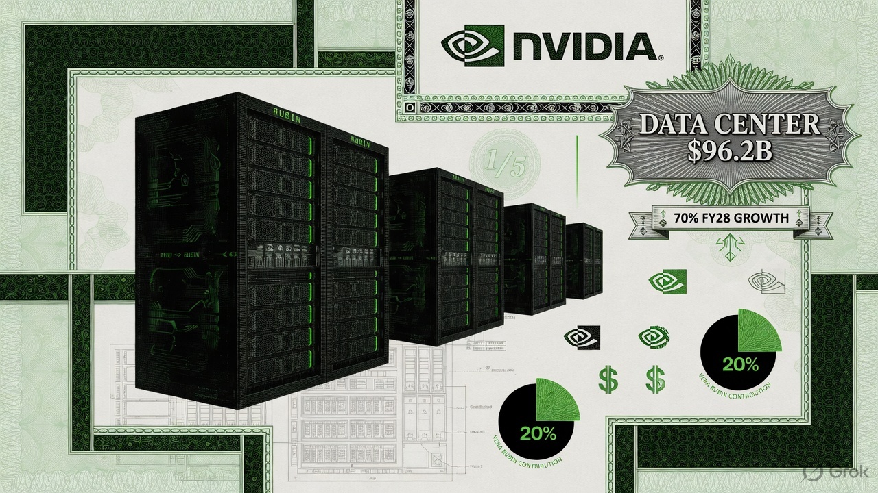 Cover illustration for Nvidia’s Q2: $96.2 Billion, 70% FY28 Growth, and Vera Rubin Already One-Fifth of Data Center