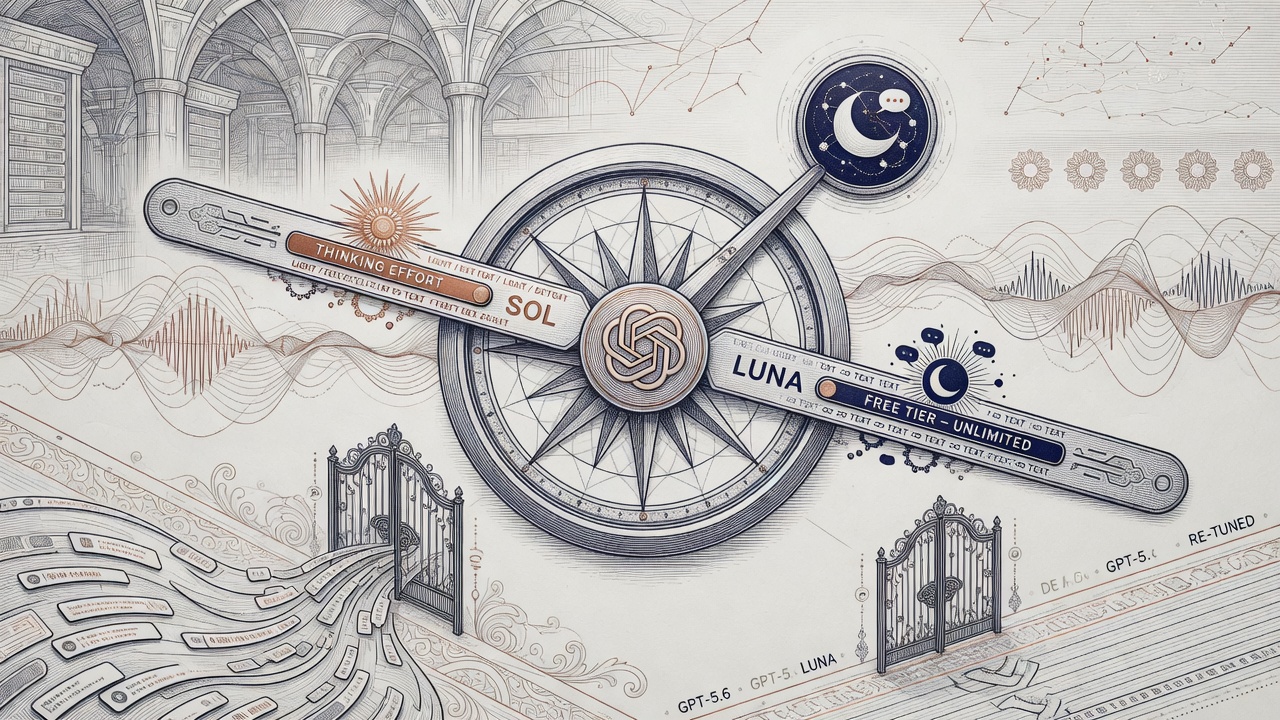Cover illustration for OpenAI Retunes GPT-5.6 Sol in ChatGPT and Makes Luna Free Default