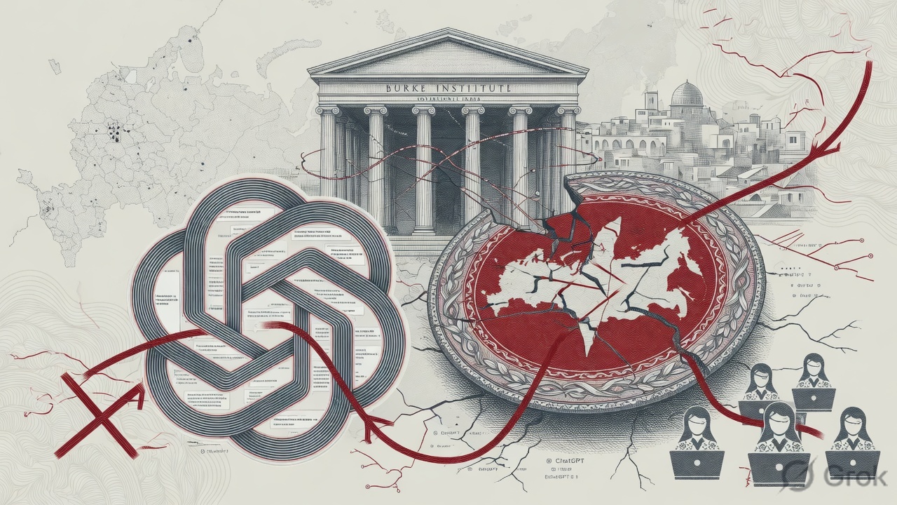 Cover illustration for OpenAI Bans a Russia-Origin Cluster Promoting a Fake Israel Think Tank