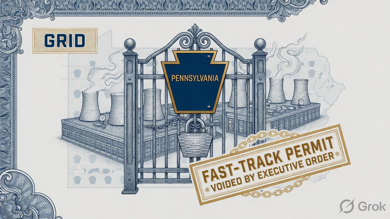 Cover illustration for Pennsylvania Makes GRID Rules Binding for AI Data Centers and Kills Fast-Track Permits