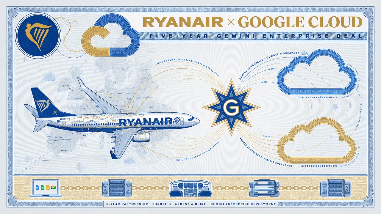 Cover illustration for Ryanair and Google Cloud Sign Five-Year Gemini Enterprise Deal