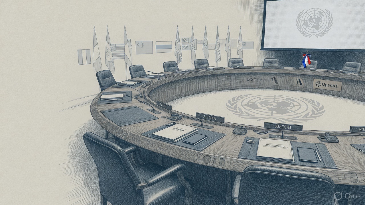 Cover illustration for Altman and Amodei Brief the UN Security Council on Keeping Frontier AI Under Human Control