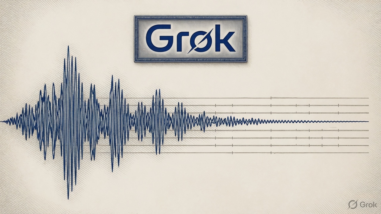 Cover illustration for SpaceXAI Ships Grok Voice Transcribe 2.0 at the Same Price, Citing Half the Errors